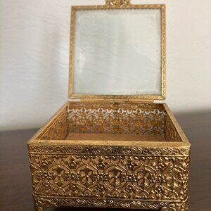 Vintage glass and metal trinket box
